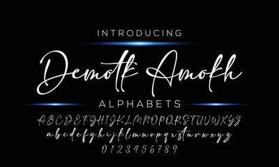 Fototapeta na wymiar Hand drawn calligraphic vector monoline font. Distress signature letters. Modern script calligraphy type. ABC typography latin signature alphabet.