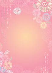 手描きの花や葉のピンクのデザイン背景