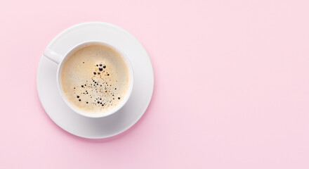 Espresso coffee on pink background