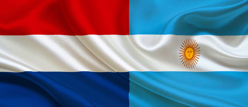 Argentina - holland Quarter-finals football match. Round of 8 world cup Qatar 2022  national texture wave flags