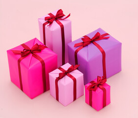 Gift boxes, gifts on a pink background isolated.