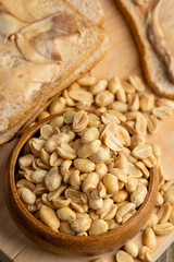 Peeled and roasted peanuts on the table