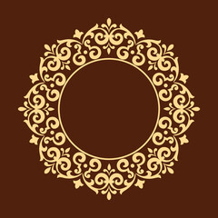 Decorative frame Elegant vector element for design in Eastern style, place for text. Floral golden and brown border. Lace illustration for invitations and greeting cards