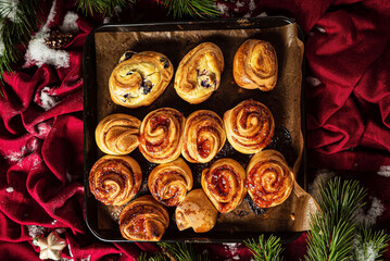 Christmas pastry on the red background