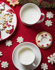 Obraz na płótnie Canvas delicious milk and cookies, christmas holiday season, generative ai illustration
