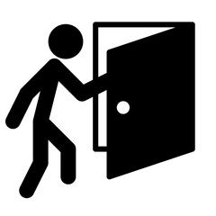 door icon with person, exit icon with person