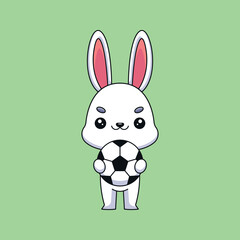 cute rabbit holding soccer ball cartoon mascot doodle art hand drawn concept vector kawaii icon illustration