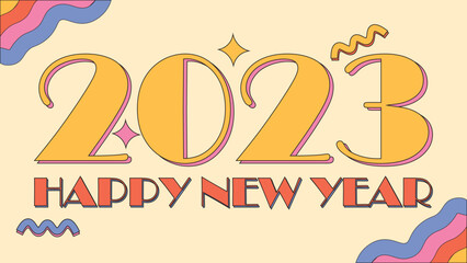 happy new year 2023 design with groovy colour design vintage 90s