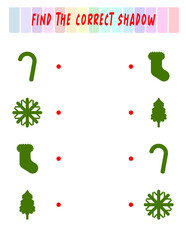 Find the right shadow. Cute christmas cookies. Educational game with ginger cookies. Logic games for children with an answer. A training card with a task for preschool and kindergarten children.