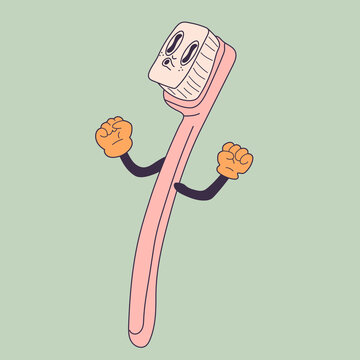 recommend clip art: Toothbrush in retro cartoon style illustration, vintage character vector art collection
