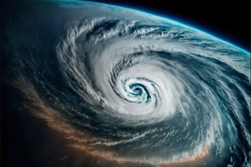 Super typhoon over the ocean. The eye of the hurricane.