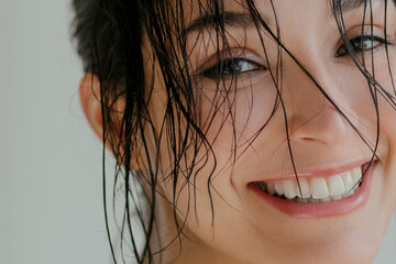 Sensual beautiful woman with wet hair after shower