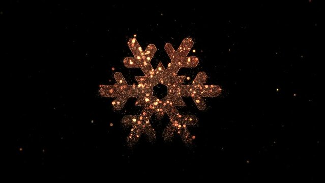 Golden Christmas Snowflake Gold Particles Loop Background Alpha channel