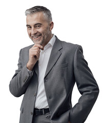 Businessman thinking with hand on chin