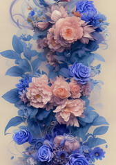 Royal blue fantasy flowers with pleasant background. Gift card design. Greeting card design. Flower element for design