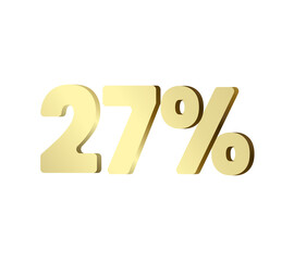 27 percent 3Ds Letter Golden, 3Ds Level Gold color, Twenty-seven 3D Percent on red color background, and can use as transparent gold 3Ds letter for levels, calculated level, vector illustration.