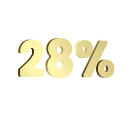 28 percent 3Ds Letter Golden, 3Ds Level Gold color, Twenty-Eight 3D Percent on red color background, and can use as transparent gold 3Ds letter for levels, calculated level, vector illustration.