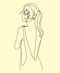 Woman face with flowers Line art. Elegant Feminine Beauty Logo. Abstract face with plants by one line drawing. Portrait minimalistic style. Botanical print. Nature symbol of cosmetics.