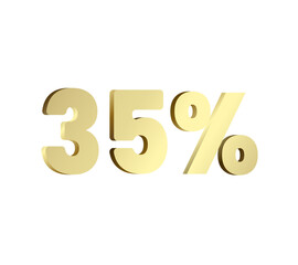35 percent 3Ds Letter Golden, 3Ds Level Gold color, thirty-Five 3D Percent on red color background, and can use as transparent gold 3Ds letter for levels, calculated level, vector illustration.