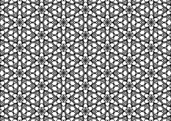 Black and white floral pattern for coloring, background, fabric pattern.
