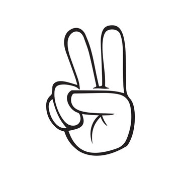 V sign for victory or peace line art vector icon for applications and websites