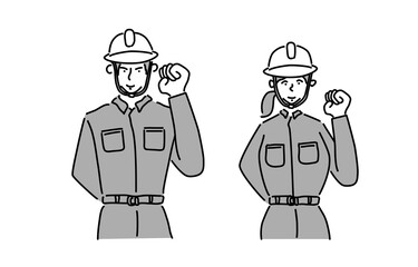 現場管理者　ガッツポーズ上半身　白黒
