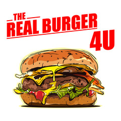 Hand drawn burger, ilustration, vector burger