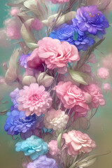 Fototapeta premium Pink fantasy flowers with pleasant background. Gift card design. Greeting card design. Flower element for design