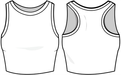 Women Activewear Crop Top, Racer Back crop top Front and Back View. Fashion Illustration, Vector, CAD, Technical Drawing, Flat Drawing, Template, Mockup.	