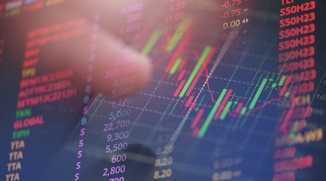 Stock market graph chart - stock exchange trading analysis investment financial display stock crisis crash down and grow up trand profits financial or forex graph stock market digital graph business