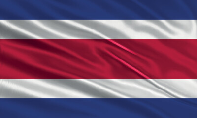 Costa Rica flag design. Waving Costa Rica flag made of satin or silk fabric. Vector Illustration.