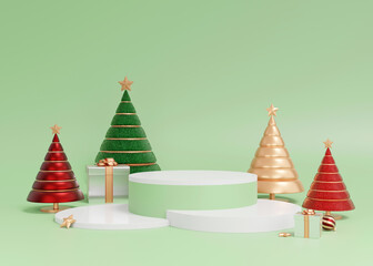 Christmas display podium minimal for product backdrop. 3d rendering.