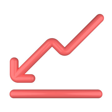 3d illustration of red decreasing arrow icon logo with transparent background