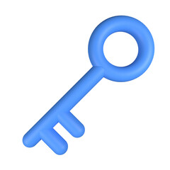 3d illustration of blue key icon logo with transparent background