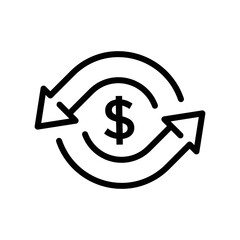 return money icon, cash back rebate, cash back thin line web symbol on white background.