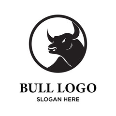 Black Bull in Circle Logo Design Inspiration.