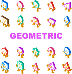 Fototapeta premium geometric shape funny icons set vector. face graphic, design square, circle triangle, flat trendy, rectangle style cute star geometric shape funny isometric sign illustrations