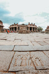 The Vittala Temple or Vitthala Temple in Hampi with floor carvings architecture . unesco world heritage site. 22 October 2022