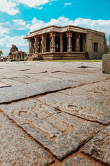 The Vittala Temple or Vitthala Temple in Hampi with floor carvings architecture . unesco world heritage site. 22 October 2022