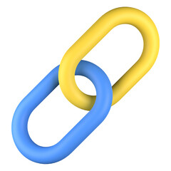 3d illustration of blue yellow chain link icon logo with transparent background