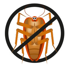 A cockroach in a black forbidding circle. Vector illustration isolated on a white background.