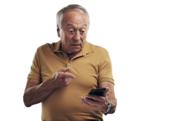PNG Studio shot of an elderly man using his cellphone 
