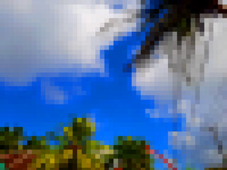 Abstract pixel background with a composition of white, blue, and a little green and yellow.