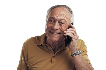 PNG Studio shot of an elderly man using his cellphone 