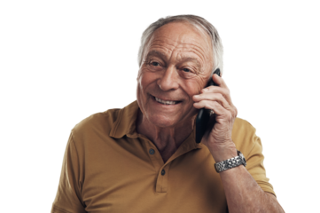 PNG Studio shot of an elderly man using his cellphone 