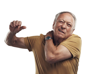 PNG Studio shot of an elderly man experiencing some pain 