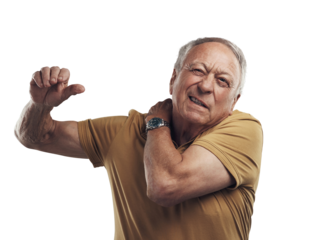 PNG Studio shot of an elderly man experiencing some pain 