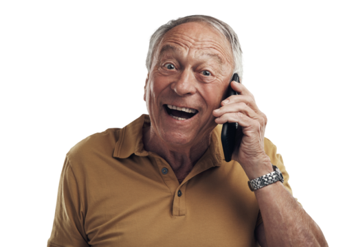 PNG Studio shot of an elderly man using his cellphone 