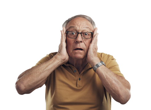 PNG Studio shot of an elderly man getting a big shock 