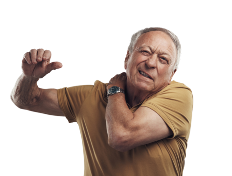 PNG Studio shot of an elderly man experiencing some pain 